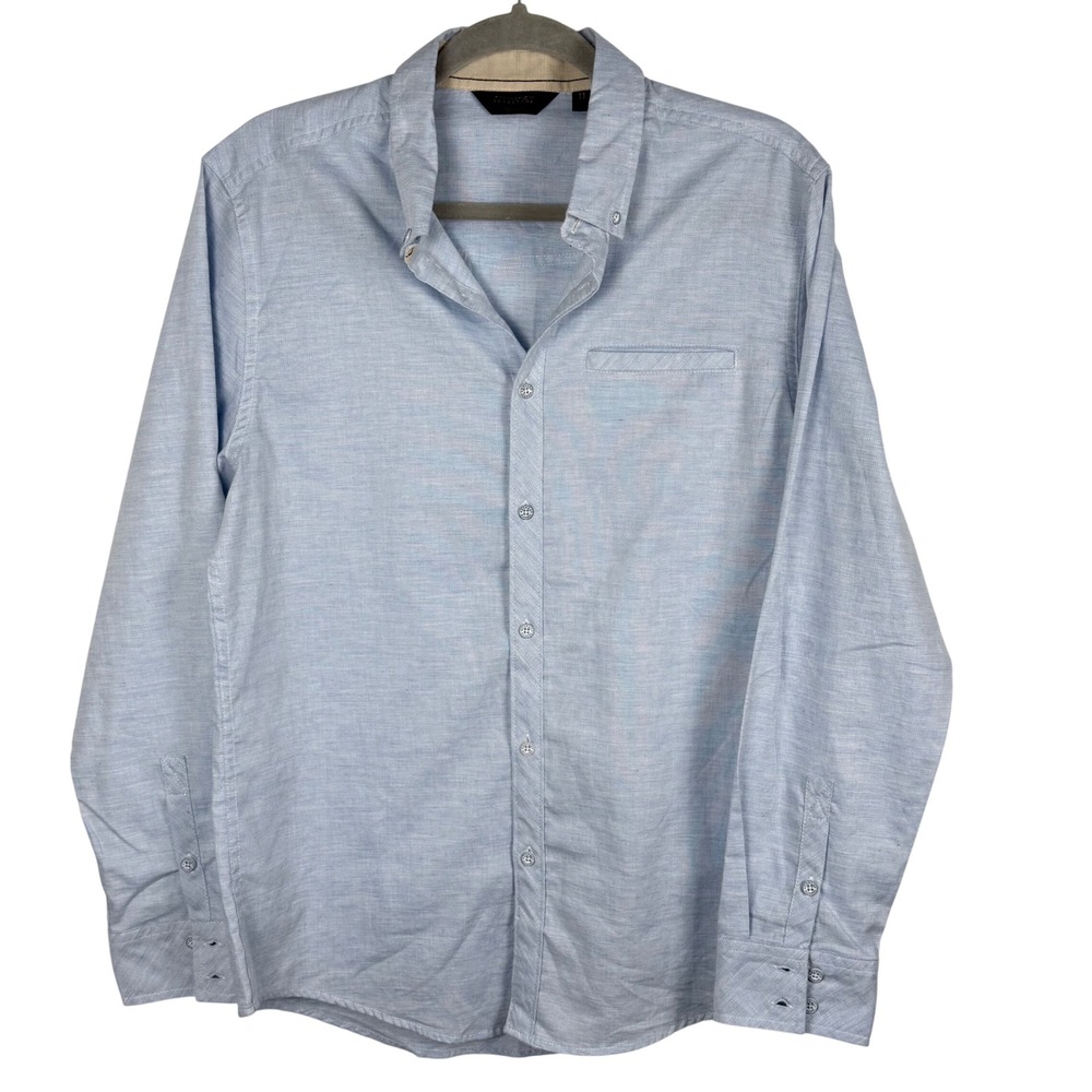 Outpost Makers Mens Light Blue Textured Cotton Button Down‎ Shirt P101FPW Size M